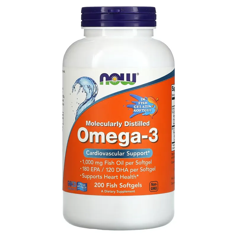Now Foods Now Omega 3 (rybí olej), 1000 mg, 200 rybích softgel kapslí