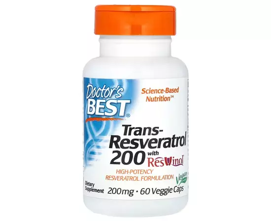 Doctor's Best, Trans-Resveratrol 200 s Resvinolem, 60 vegetariánských kapslí