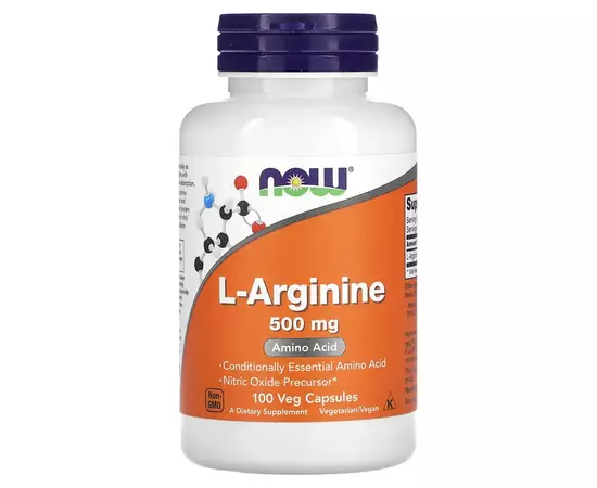 NOW Foods, L-Arginin, 500 mg, 100 rostlinných kapslí